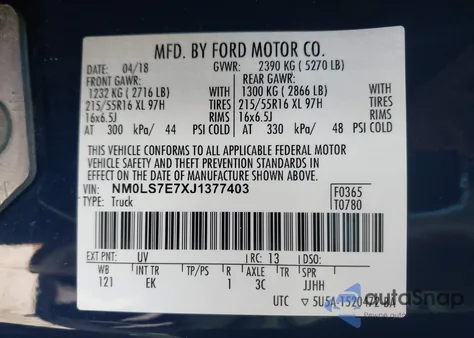 2018 Ford Transit Connect Xl из США, поврежденный, VIN NM0LS7E7XJ1377403